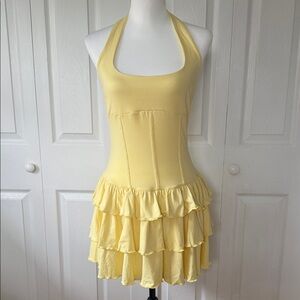 Yellow Halter Ruffle Tiered Mini Dress